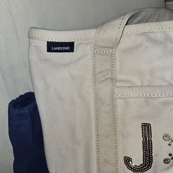 Lands’ End Holiday Canvas Tote – “JOY” Gold Glitter Trim - Picture 3 of 6